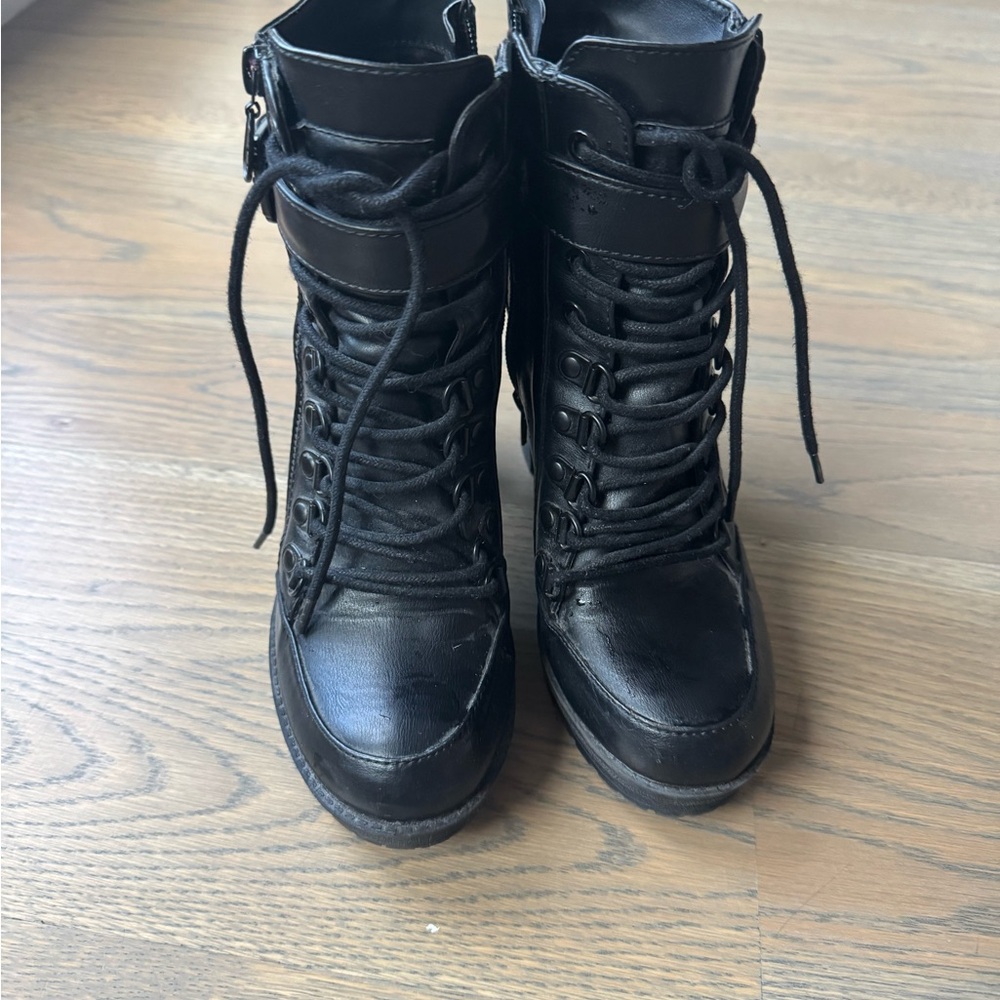 G by Guess Black Lace Up Boots with Combat Style